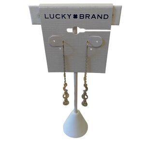 Matte Gold Toned Moon Phase Delicate Threader Earrings.